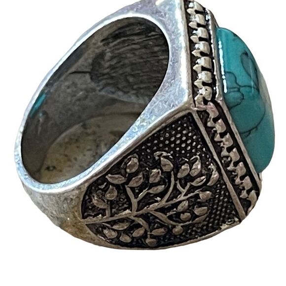 NWOT silver tone turquoise like square stone ring tree of life design size 9.5 - Picture 5 of 8